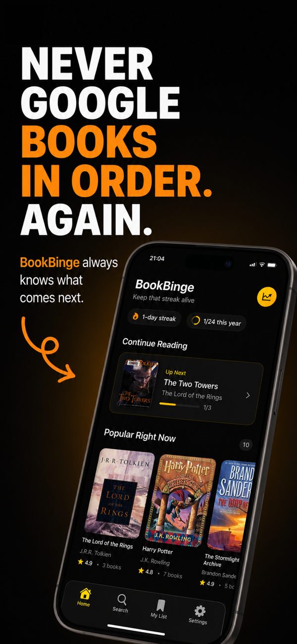 BookBinge home screen showing reading streak and next book
